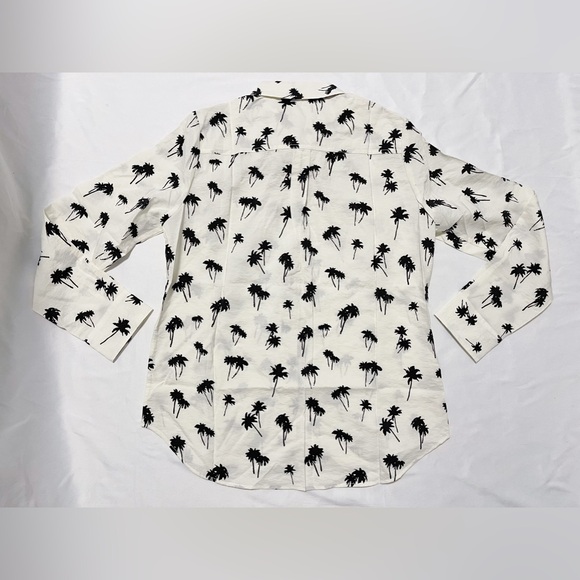 Long Sleeve Pointed Collar Dry Silk Shirt in Palm Tree Print - Picture 7 of 10